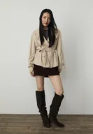 Kurtki damskie - Stradivarius Krótki, lejący się trencz z paskiem Szary XS - miniaturka - grafika 1