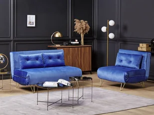 Sofa welurowa rozkładana 2-osobowa granatowa VESTFOLD - Sofy i kanapy - miniaturka - grafika 5