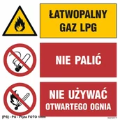 Tablice BHP - TD Systems GO002 - Łatwopalny gaz LPG Nie palić Nie używać otwartego ognia 1050x1050 - miniaturka - grafika 1