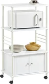 Wózki kuchenne - Wózek kuchenny SoBuy, uchwyt na kuchenkę mikrofalową, szafka kuchenna, z 3 półkami i 2 drzwiami, FRG12-W - miniaturka - grafika 1