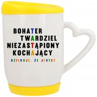 Kubki - Kubek Ucho z Sercem z Pokrywką Żółta Bohater Twardziel Dziękuję TATO Wzory - miniaturka - grafika 1