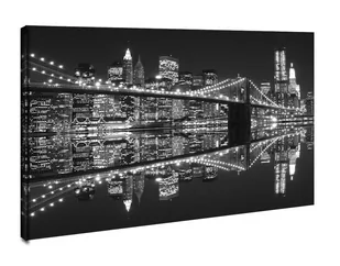 New York Brooklyn Bridge night BW - obraz na płótnie Wymiar do wyboru: 30x20 cm - Obrazy i zdjęcia na płótnie - miniaturka - grafika 1