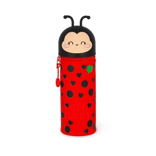 Legami - Kawaii piórnik szkolny 2 w 1 z miękkiego silikonu, uchwyt na długopis stołowy, zamknięcie na zamek błyskawiczny, długopisy kredki, Czerwony, Diametro 6,3 cm, Altezza Max 21,7 cm, ladybug