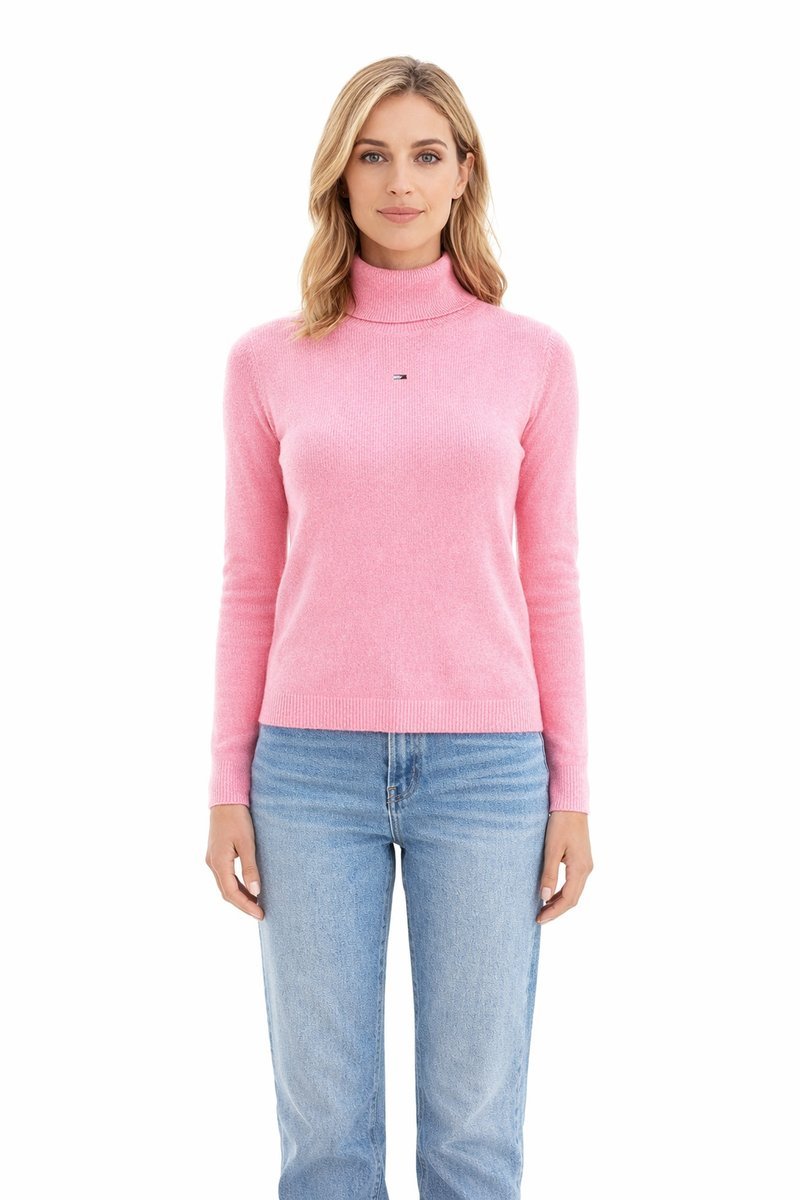 TOMMY HILFIGER RÓŻOWY GOLF DAMSKI Z LOGO W DROBNY PRĄŻEK S I3A