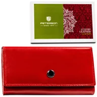 Portfele - PETERSON Duży klasyczny portfel damski ze skóry naturalnej czerwony rozbudowany na gotówkę elegancki na prezent ochrona RFID - miniaturka - grafika 1