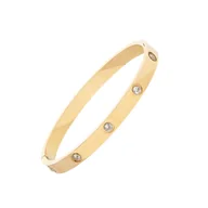 Bransoletki - Bransoletka prosta złota z cyrkoniami - stal szlachetna 6,00 mm - sztywna zamykana obręcz - miniaturka - grafika 1