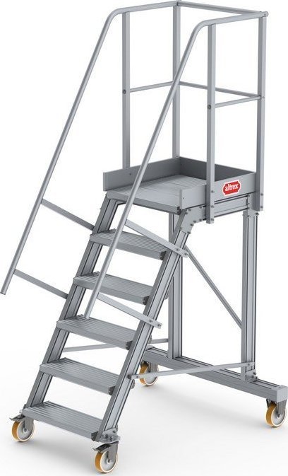 Lero Aluminiowy podest roboczy jezdny wys. 147 cm, 6 stopni, 4 koła