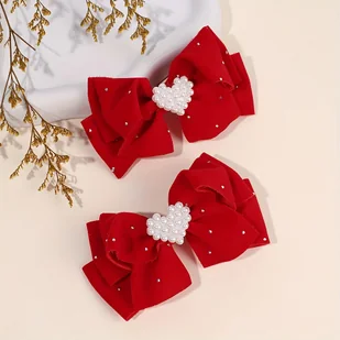 TEMU 2 szt. Eleganckie spinki do włosów z kokardą serduszkiem i imitacją cyrkonii - Czerwone & Białe, warstwowe spineczki dla Kobiet na Śluby, - Ozdoby do włosów - miniaturka - grafika 1