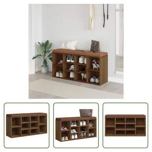 The Living Store Ławka na buty brązowy dąb 103x30x48 cm Materiał drewnopochodny - Szafki na buty - miniaturka - grafika 1