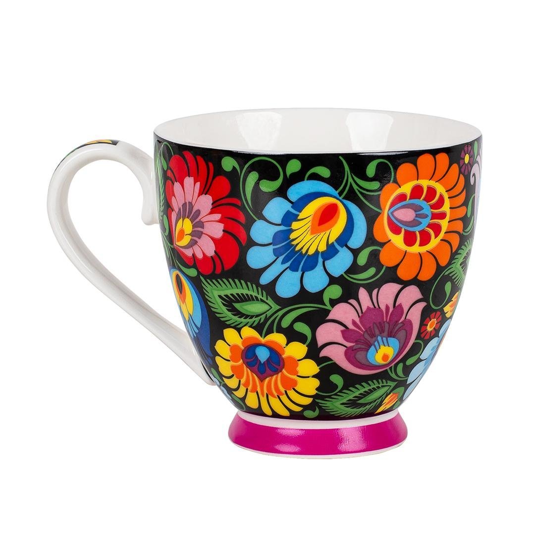 Filiżanka Folk 350 Ml W Pudełku - Wzory Łowickie - Czarna Folkstar