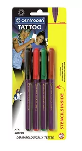 Centropen FLAMASTER 2880 DO TATUAŻU 4SZT ZESTAW FALAMSTRY+SZABLONY 628800405 - Markery permanentne - miniaturka - grafika 1