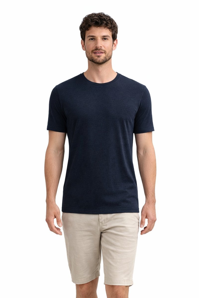BOSS GRANATOWY LEN GŁADKI MĘSKI T SHIRT OKRĄGŁY DEKOLT L 1I4A