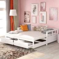 Łóżka dla dzieci i młodzieży - Łóżko dzienne Flieks 90/180x200cm, rozkładana sofa z wysuwanym spodem, łóżko dziecięce łóżko młodzieżowe łóżko dzienne łóżko drewniane łóżko gościnne z listwowym stelażem i szufladami, białe - miniaturka - grafika 1