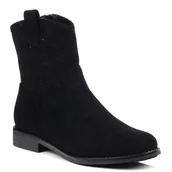 Botki damskie - Botki damskie czarne S.Barski HY52-530 płaskie ażurowe zamszowe na zamek-36 - miniaturka - grafika 1