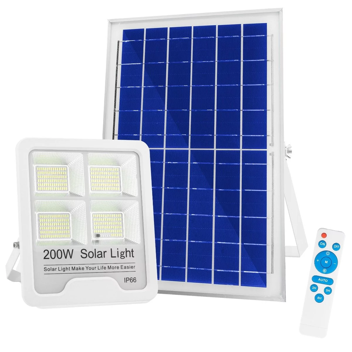 Naświetlacz Lampa LED 200W + Panel Solarny  Zimna Barwa IP66 + Pilot