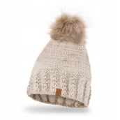 Czapki damskie - NANDY Czapka ciepła z pomponem beżowa - miniaturka - grafika 1