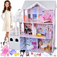 Domki dla lalek - Duży Ażurowy Domek drewniany dla lalek + Winda Garaż Balkon Meble ZA5388 - miniaturka - grafika 1