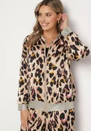 Kurtki damskie - Beżowo-Różowa Kurtka Bomberka w Panterkę ze Ściągaczami Irira - miniaturka - grafika 1