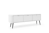 Szafki RTV - DomoHome "ZOVA" Trzydrzwiowa Szafka RTV, Klapy I Nogi, Stylowy Stolik RTV Z Nowoczesnym Designem, Szafka RTV Do Salonu, Metalowe Nogi Czarne, 168/57/39 cm Kolor: Biały - miniaturka - grafika 1