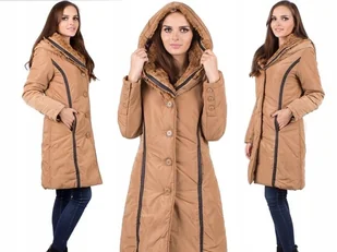 PLASZCZ ZIMOWY DAMSKI z KAPTUREM FUTRO OKAZJA - Moda i Uroda OUTLET - miniaturka - grafika 1
