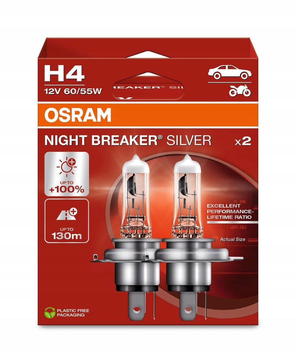 OSRAM NIGHT BREAKER SILVER H4 100% P43t 12V 60/55W BOX 2szt