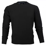 Swetry męskie - Sweter Bawełniany, Czarny, Drobny Tłoczony Wzór, Okrągły Dekolt, U-neck, Męski -Pako Jeans - miniaturka - grafika 1