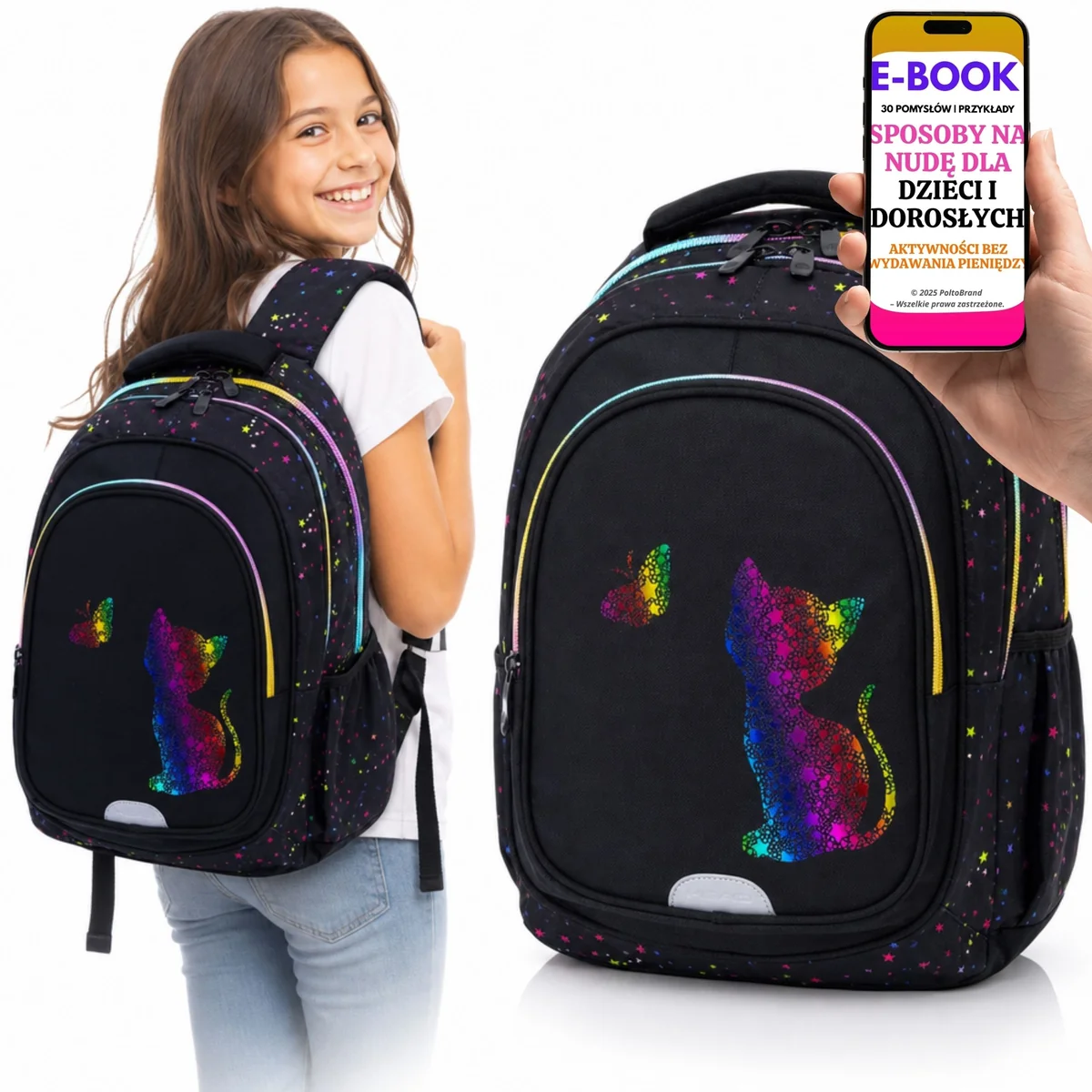 Duży Plecak Szkolny HEAD Rainbow Kitty dla Dziewczynki Klasy 1-3 A4 + E-BOOK-3