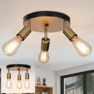 Lampy sufitowe - ZMH lampa sufitowa vintage 3 płomienna reflektor sufitowy okrągły, lampa sufitowa nowoczesna lampa do sypialni czarne złoto E27 przemysłowa obrotowa do jadalni korytarz - miniaturka - grafika 1
