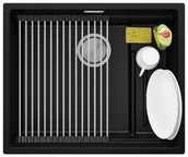 Zlewozmywaki - Zlewozmywak granitowy z dużą komorą XXL jednokomorowy + wkładka ociekowa gratis Praga 60 Step Level Slim kolor Czarny. Baterie kuchenne i syfon do wyboru. Primagran - miniaturka - grafika 1