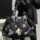 Inne - TEMU 1 szt. Nylonowa torba na ramię o dużej pojemności dla kobiet, czarna z nadrukiem niedźwiedzia, wszechstronna torba podróżna, codzienna torba - miniaturka - grafika 1