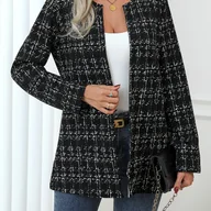 Kurtki damskie - TEMU Kurtka w Kratę dla Kobiet - Czarno-Biała, Długi Rękaw z Guzikami, Średniej Długości na Codzienne i Formalne Stylizacje - Nieprześwitująca, - miniaturka - grafika 1