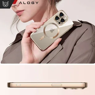 Etui MagSafe Case do iPhone 15 Pro Max Glamour Luxury obudowa Slim Ring Alogy Złote przezroczyste + Szkło - Etui i futerały do telefonów - miniaturka - grafika 6