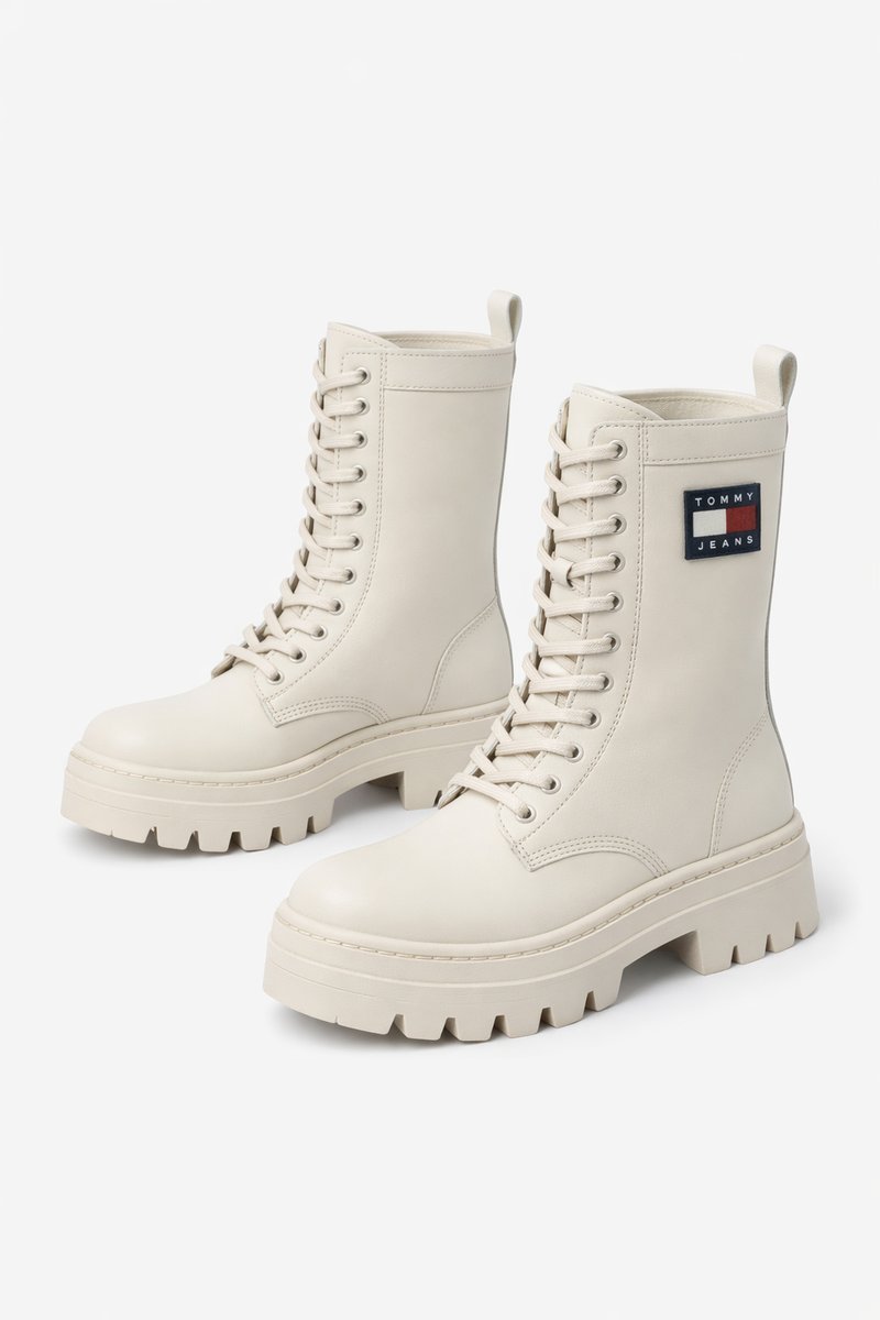 TOMMY JEANS KREMOWE BOTKI Z GŁADKIEJ SKÓRY NATURALNEJ 36 1I4A