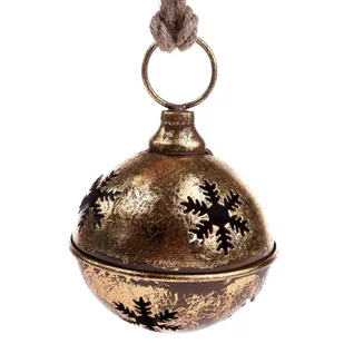 Metalowy wiszący dzwonek z płatkiem śniegu, złoty, 12 x 20cm - Ozdoby bożonarodzeniowe - miniaturka - grafika 1