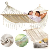 Hamaki - HAMAK OGRODOWY BOHO MAKRAMOWY DRĄŻEK PAŁĄK JEDNOOSOBOWY POKROWIEC BEŻOWY - miniaturka - grafika 1