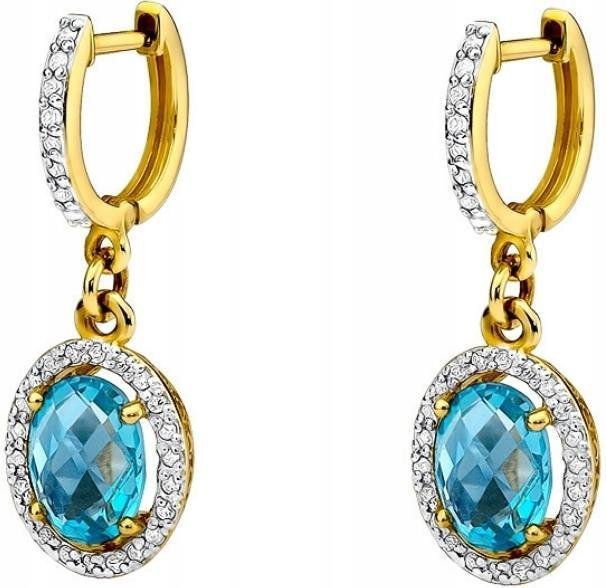 Złote kolczyki 585 topaz 4,80 g wiszące diamenty elegancki wzór na prezent