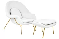 Fotele - Fotel z podnóżkiem COZY TEDDY biały na złotych nóżkach - miniaturka - grafika 1