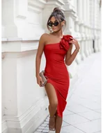 Sukienki - Sukienka midi na jedno ramię z różami JESS - czerwona - miniaturka - grafika 1