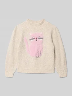 Sweter z dzianiny o luźnym kroju z artystycznym haftem - Swetry dla dziewczynek - miniaturka - grafika 1
