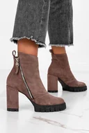 Botki damskie - Brązowe botki na słupku z ozdobnym suwakiem POLSKA SKÓRA Casu 2509-523 - miniaturka - grafika 1