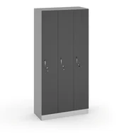 Szafy biurowe - B2B Partner Drewniana szafa ubraniowa trzydrzwiowa, 1900 x 900 x 420 mm, szary/antracyt 284508 - miniaturka - grafika 1