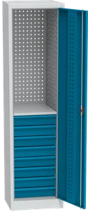 Szafa warsztatowa na narzędzia wąska KOVOS, 1 półka, 8 szuflad, spawana, 505 x 500 x 1950 mm - Szafy i regały magazynowe - miniaturka - grafika 1