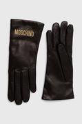 Rękawiczki - Moschino rękawiczki skórzane damskie kolor czarny - miniaturka - grafika 1