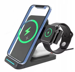 Ładowarka indukcyjna 3w1 do Samsung s21 S20 Apple + AirPods Buds  Apple Watch 15W - Akcesoria do smartwatchy - miniaturka - grafika 1