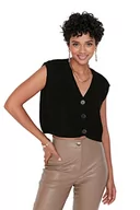 Kamizelki damskie - TRENDYOL Damska kamizelka z dekoltem w serek, jednokolorowa, regularna, dziergana kamizelka, czarna, S, czarny, S - miniaturka - grafika 1