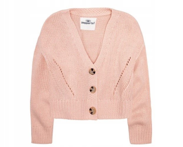 Pepperts Sweter kardigan z dekoltem w serek dziewczęcy różowy 122/128