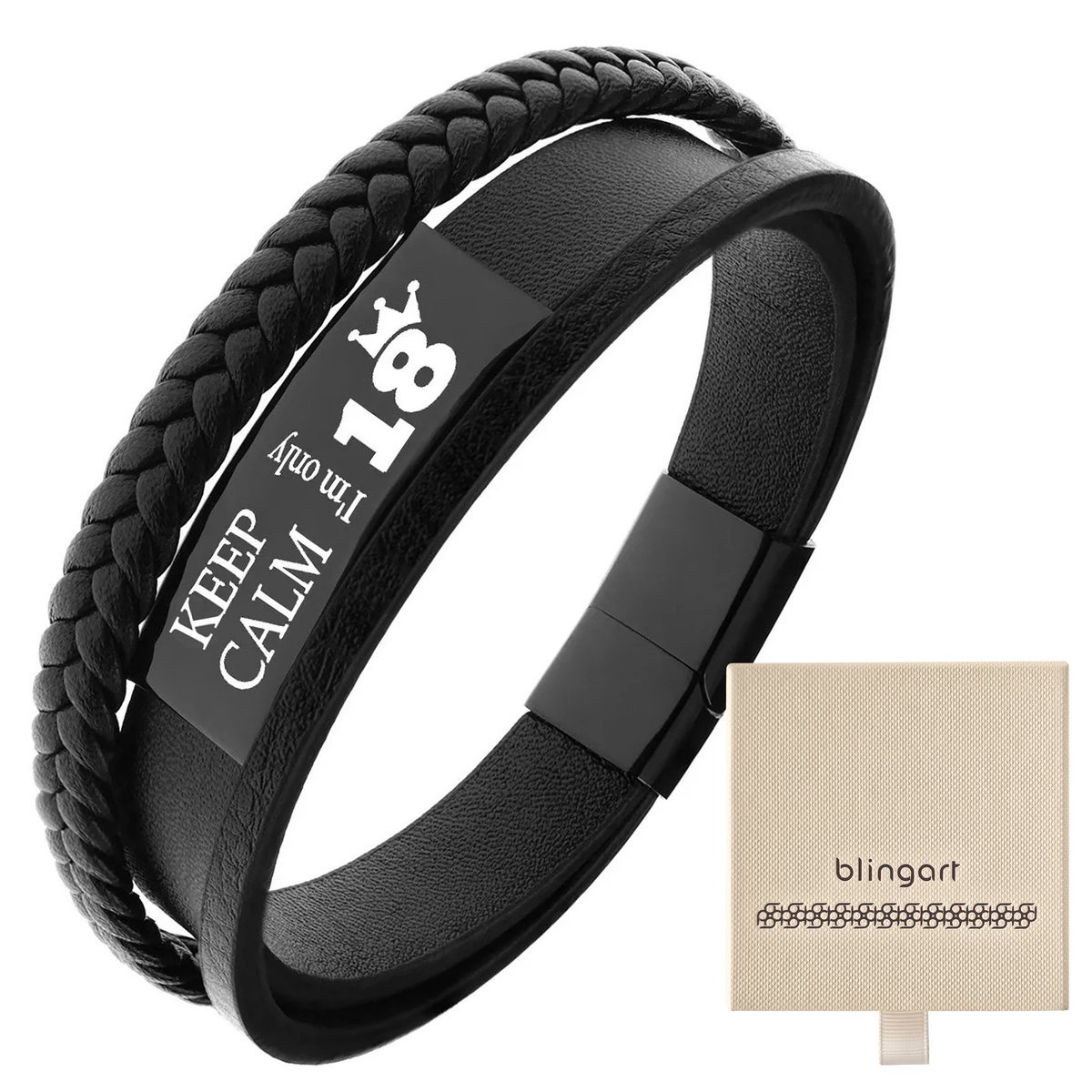 Bransoletka z GRAWEREM męska skórzana CZARNA stal