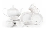 Serwisy do kawy i herbaty - Serwis herbaciany polska porcelana 15 elementów biały / platynowy wzór dla 6 os. SCANIA Konsimo - miniaturka - grafika 1