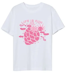 Bestseller A/S Dziewczęca NLFHASBERRY SS Short L TOP T-Shirt, White Alyssum/Print:PINK Cosmos, 158/164, White Alyssum/nadruk: pink Cosmos, 158/164 cm - Koszulki i topy damskie - miniaturka - grafika 1