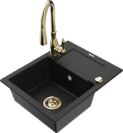 Zlewozmywaki z baterią - Mexen Enzo zlewozmywak granitowy 1-komorowy z ociekaczem i baterią kuchenną Savita, czarny - 6506-77-672601-50 - miniaturka - grafika 1